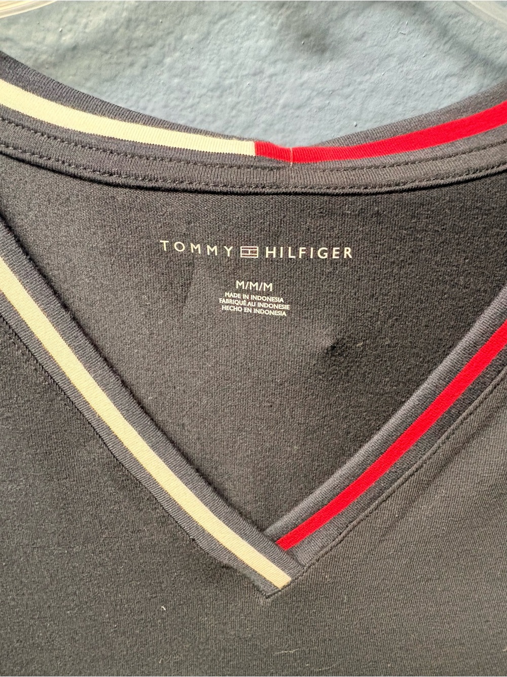 Tommy Hilfiger Navy Blue V-Neck Tee Dress with Stripe Trim - Picture 3 of 5